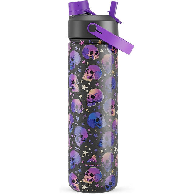 POWCAN 26 oz Insulated Water Bottle with 2-in-1 Straw and Spout Lid, Keep Cold 24H, Leak-Proof, Fits in Car Cup Holder, Stainless Steel Water Bottle for Sports, Travel, and School (Cotton Candy)