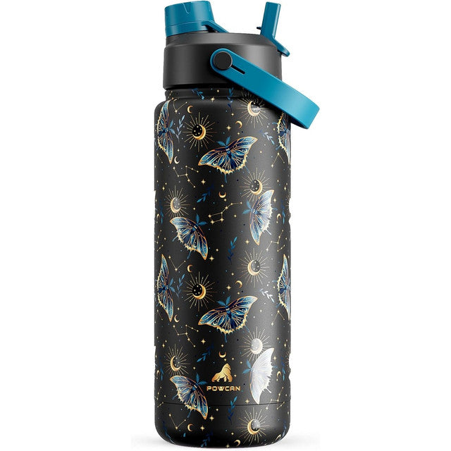 POWCAN 26 oz Insulated Water Bottle with 2-in-1 Straw and Spout Lid, Keep Cold 24H, Leak-Proof, Fits in Car Cup Holder, Stainless Steel Water Bottle for Sports, Travel, and School (Cotton Candy)