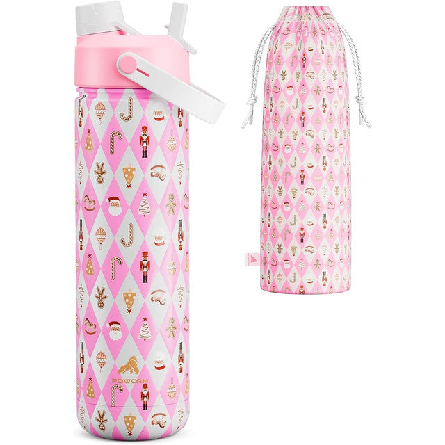 POWCAN 26 oz Insulated Water Bottle with 2-in-1 Straw and Spout Lid, Keep Cold 24H, Leak-Proof, Fits in Car Cup Holder, Stainless Steel Water Bottle for Sports, Travel, and School (Cotton Candy)