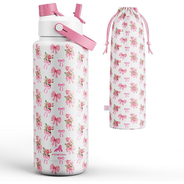 POWCAN 26 oz Insulated Water Bottle with 2-in-1 Straw and Spout Lid, Keep Cold 24H, Leak-Proof, Fits in Car Cup Holder, Stainless Steel Water Bottle for Sports, Travel, and School (Cotton Candy)