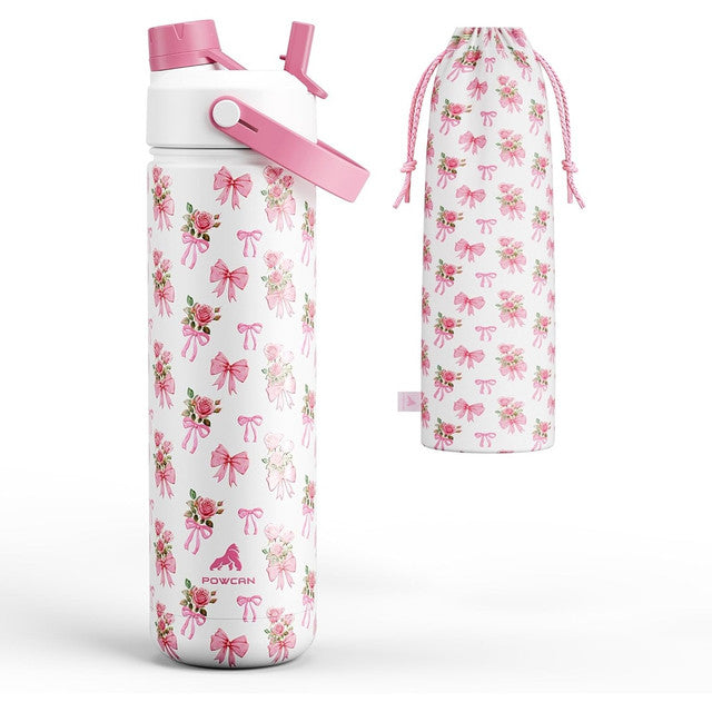 POWCAN 26 oz Insulated Water Bottle with 2-in-1 Straw and Spout Lid, Keep Cold 24H, Leak-Proof, Fits in Car Cup Holder, Stainless Steel Water Bottle for Sports, Travel, and School (Cotton Candy)