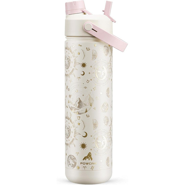 POWCAN 26 oz Insulated Water Bottle with 2-in-1 Straw and Spout Lid, Keep Cold 24H, Leak-Proof, Fits in Car Cup Holder, Stainless Steel Water Bottle for Sports, Travel, and School (Cotton Candy)